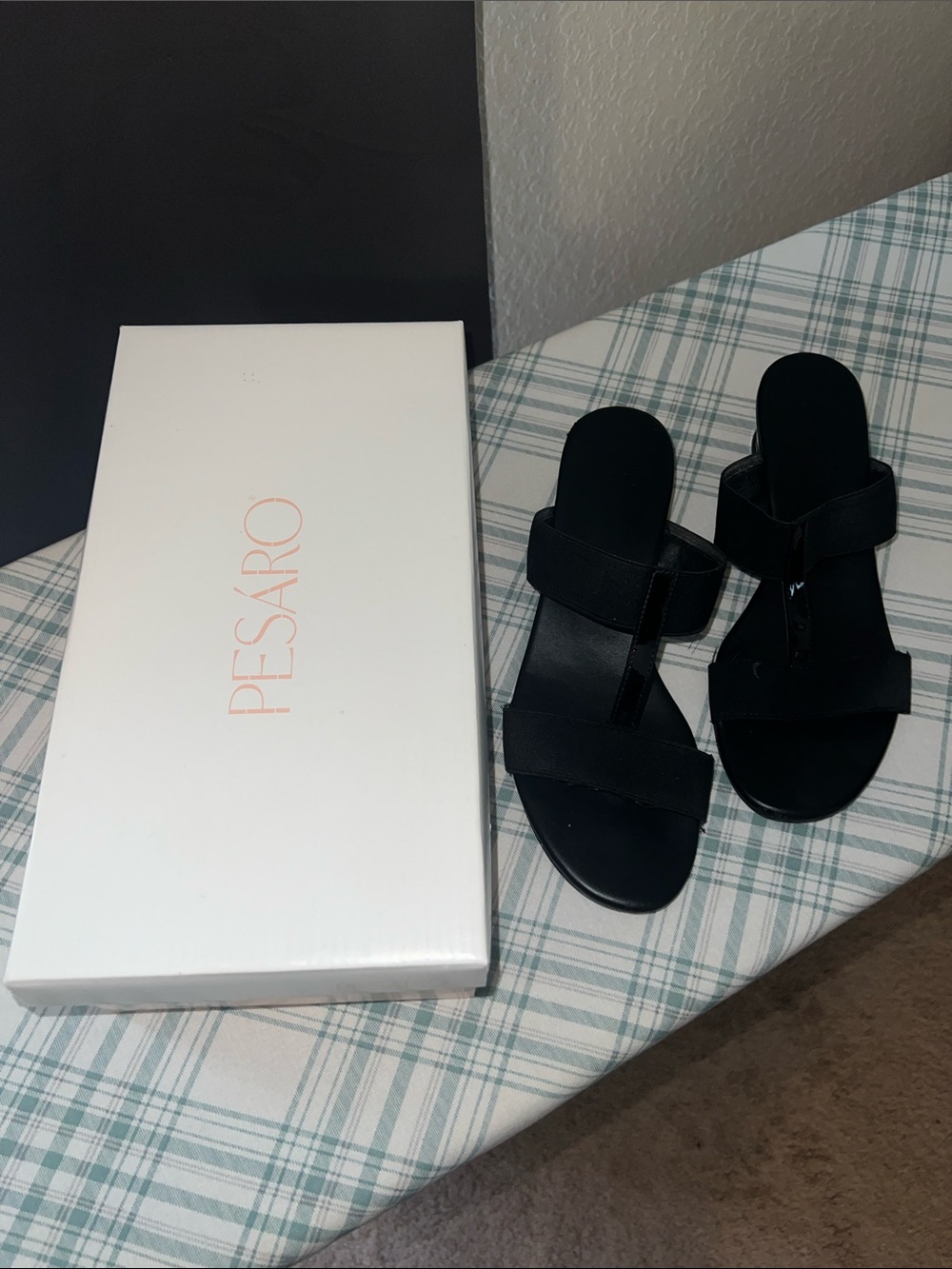 Pesaro Black Leather Slide Mules with Wide Straps